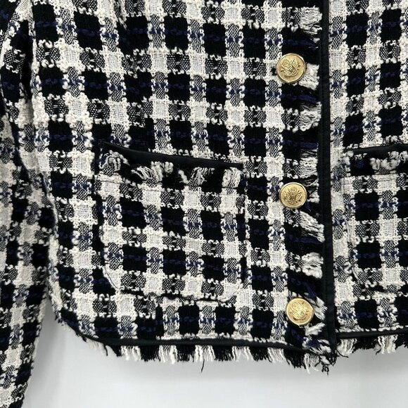 WALTER BAKER baca jacket blazer tweed fringe trim gold buttons old money M - Picture 7 of 11